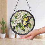 Monarch Butterfly Glass Suncatcher, Wildflower Window Hanging, Handmade Garden Decor, Gift for Mom, Birthday or Mother's Day Gift
