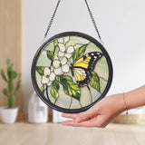 Monarch Butterfly Glass Suncatcher, Wildflower Window Hanging, Handmade Garden Decor, Gift for Mom, Birthday or Mother's Day Gift