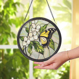 Monarch Butterfly Glass Suncatcher, Wildflower Window Hanging, Handmade Garden Decor, Gift for Mom, Birthday or Mother's Day Gift