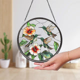 Hibiscus and Hummingbird Glass Ornament, Floral Window Hanging, Tropical Bird Lover Gift, Mother’s Day or Birthday Handmade Decor