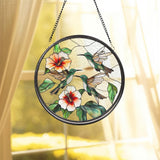 Hibiscus and Hummingbird Glass Ornament, Floral Window Hanging, Tropical Bird Lover Gift, Mother’s Day or Birthday Handmade Decor