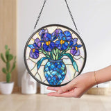Purple Irises Stained Glass Suncatcher, February Birth Flower Window Hanging, Handmade Floral Decor, Gift for Garden and Flower Lovers