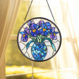 Purple Irises Stained Glass Suncatcher, February Birth Flower Window Hanging, Handmade Floral Decor, Gift for Garden and Flower Lovers