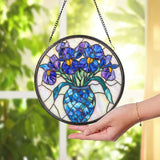 Purple Irises Stained Glass Suncatcher, February Birth Flower Window Hanging, Handmade Floral Decor, Gift for Garden and Flower Lovers