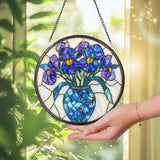 Purple Irises Stained Glass Suncatcher, February Birth Flower Window Hanging, Handmade Floral Decor, Gift for Garden and Flower Lovers