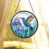 Hummingbird & Iris Window Hanging, Glass Floral Decoration, Bird and Flower Decor, Mother’s Day or Birth Month Gift for Her