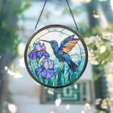 Hummingbird & Iris Window Hanging, Glass Floral Decoration, Bird and Flower Decor, Mother’s Day or Birth Month Gift for Her