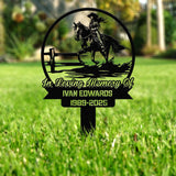 Cowboy Rider Memorial Metal Stake, Personalized Grave Marker Sign, Western Horse Tribute, Outdoor Cemetery Ranch Memorial Decor
