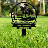 Cowboy Rider Memorial Metal Stake, Personalized Grave Marker Sign, Western Horse Tribute, Outdoor Cemetery Ranch Memorial Decor