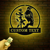 Custom Eagle Metal Sign, Personalized Bird of Prey Wall Art, Wildlife Silhouette Hanging Decor, Rustic Cabin or Lodge Name Sign