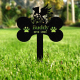 Angel Dog Memorial Stake, Personalized Bone-Shaped Pet Grave Marker, Custom Pet Name Sign with Paw Prints and Wings, Outdoor Tribute