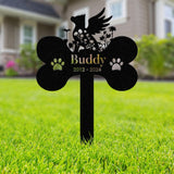 Angel Dog Memorial Stake, Personalized Bone-Shaped Pet Grave Marker, Custom Pet Name Sign with Paw Prints and Wings, Outdoor Tribute