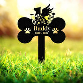 Angel Dog Memorial Stake, Personalized Bone-Shaped Pet Grave Marker, Custom Pet Name Sign with Paw Prints and Wings, Outdoor Tribute