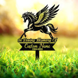 Pegasus Memorial Metal Stake, Personalized Grave Marker Sign with Wings, In Loving Memory Custom Name Plaque, Outdoor Cemetery Tribute
