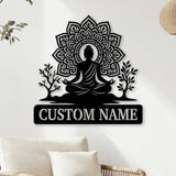 Meditating Buddha Metal Wall Art, Mandala Spiritual Zen Decor, Yoga Room Black Steel Sign, Mindfulness Home Gift for Meditation Lovers