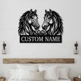 Personalized Horse Metal Sign with Two Horse Heads, Custom Ranch Name Sign, Western Farmhouse Wall Decor, Equestrian Gift for Horse Lovers