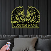 Personalized Horse Metal Sign with Two Horse Heads, Custom Ranch Name Sign, Western Farmhouse Wall Decor, Equestrian Gift for Horse Lovers