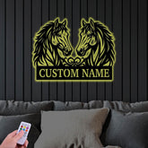 Personalized Horse Metal Sign with Two Horse Heads, Custom Ranch Name Sign, Western Farmhouse Wall Decor, Equestrian Gift for Horse Lovers