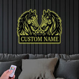 Personalized Horse Metal Sign with Two Horse Heads, Custom Ranch Name Sign, Western Farmhouse Wall Decor, Equestrian Gift for Horse Lovers