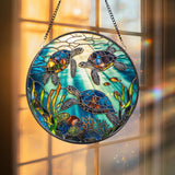 Sea Turtle Stained Glass Suncatcher: Ocean Window Art