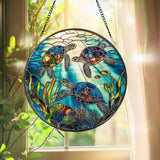 Sea Turtle Stained Glass Suncatcher: Ocean Window Art