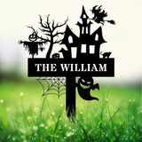 Personalized Halloween Metal Sign: Witch House Decor with LED Lights