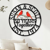 Personalized 50th Anniversary Cardinal Metal Sign, Custom Name Red Bird Wall Art, 50 Years Together Gift, EST. 1974 Couple Decor