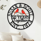 Personalized 50th Anniversary Cardinal Metal Sign, Custom Name Red Bird Wall Art, 50 Years Together Gift, EST. 1974 Couple Decor