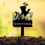 Custom Cat Garden Stake with Butterfly and Flowers, Personalized Metal Yard Sign for Cat Lovers, Outdoor Garden Decor