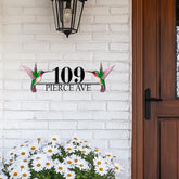 Custom Hummingbird Address Sign, Personalized House Number Plaque with Two Colorful Birds, Outdoor Metal Sign for Home, Yard or Garden Decor
