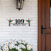 Custom Hummingbird Address Sign, Personalized House Number Plaque with Two Colorful Birds, Outdoor Metal Sign for Home, Yard or Garden Decor