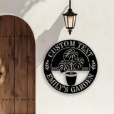 Personalized Garden Metal Sign, Custom Plant Name Sign with Monstera Leaf, Round Outdoor Garden Decor, Gift for Plant Lovers