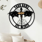 Custom Flying Dragon Metal Sign, Personalized Round Fantasy Wall Art with Name and Year, Dragon Decor for Gamers or Fantasy Lovers
