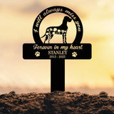 Custom Dog Memorial Garden Stake with Floral Silhouette, Pet Loss Grave Marker with Name and Dates, Forever in My Heart Sign