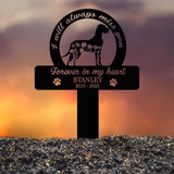 Custom Dog Memorial Garden Stake with Floral Silhouette, Pet Loss Grave Marker with Name and Dates, Forever in My Heart Sign