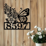 Personalized Butterfly House Number Sign with Floral Design, Custom Metal Address Plaque for Home Exterior, Garden, Porch or Wall Decor