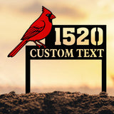 Personalized Cardinal Address Sign with House Number and Custom Text, Red Bird Yard Stake for Home, Garden or Memorial Decor