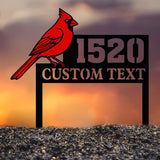 Personalized Cardinal Address Sign with House Number and Custom Text, Red Bird Yard Stake for Home, Garden or Memorial Decor