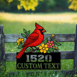 Cardinal Address Sign with Flowers, Custom House Number Metal Sign, Red Bird Outdoor Decor, Personalized Plaque for Garden or Home
