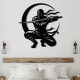 Ninja Metal Wall Art, Crescent Moon Samurai Sword Sign, Cool Warrior Wall Decor, Martial Arts Room Sign, Teen Boy or Game Room Wall Art