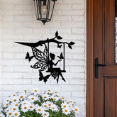 Fairy Metal Wall Art, Butterfly Swing Fairy Silhouette, Whimsical Garden Decor, Magical Girl Room Sign, Outdoor Fantasy Metal Artwork