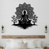 Meditating Buddha Metal Wall Art, Mandala Spiritual Zen Decor, Yoga Room Black Steel Sign, Mindfulness Home Gift for Meditation Lovers
