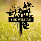 Personalized Halloween Metal Sign: Witch House Decor with LED Lights