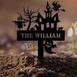 Personalized Halloween Metal Sign: Witch House Decor with LED Lights
