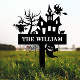 Personalized Halloween Metal Sign: Witch House Decor with LED Lights