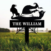 Metal Sign Witches Hat Halloween Name Sign, Personalized Name LED Lights, Halloween Sign, Outdoor Door Monogram, Halloween Metal sign