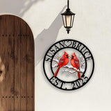 Personalized Cardinal Couple Metal Sign, Custom Name Bird Wall Art with EST Date, Winter Love Gift, Anniversary or Wedding Decor