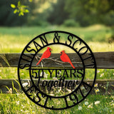 Personalized 50th Anniversary Cardinal Metal Sign, Custom Name Red Bird Wall Art, 50 Years Together Gift, EST. 1974 Couple Decor