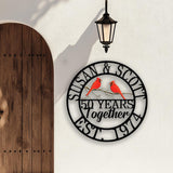 Personalized 50th Anniversary Cardinal Metal Sign, Custom Name Red Bird Wall Art, 50 Years Together Gift, EST. 1974 Couple Decor