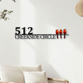 Personalized Cardinal House Address Sign, Custom Metal Home Number Plaque with 3 Red Birds, Outdoor Family Name Yard Decor